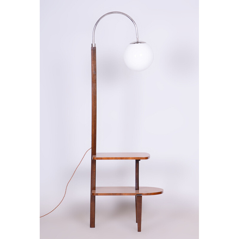 Vintage Art Deco floor lamp in walnut and beech by Jindrich Halabala for Up Zavody, Czechoslovakia 1930