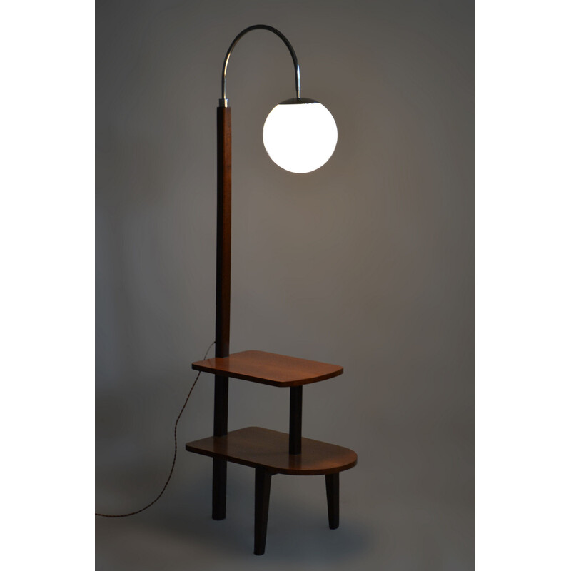 Vintage Art Deco floor lamp in walnut and beech by Jindrich Halabala for Up Zavody, Czechoslovakia 1930