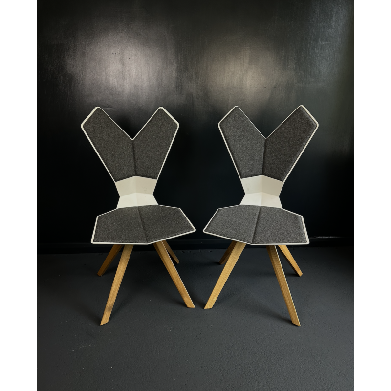 Ensemble de 2 chaises vintage "Y" en chêne massif et nylon par Tom Dixon