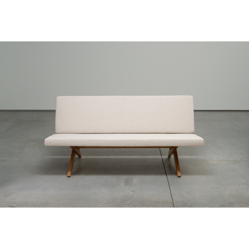 Vintage 3-zitsbank "Scissor Sofa" in witte stof van Jan van Grunsven voor Ums/Pastoe, 1957