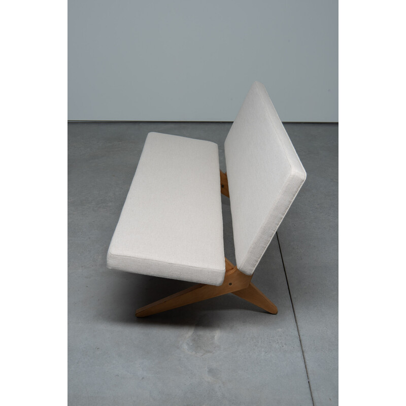 Vintage 3-seater sofa “Scissor Sofa” in white fabric by Jan van Grunsven for Ums/Pastoe, 1957