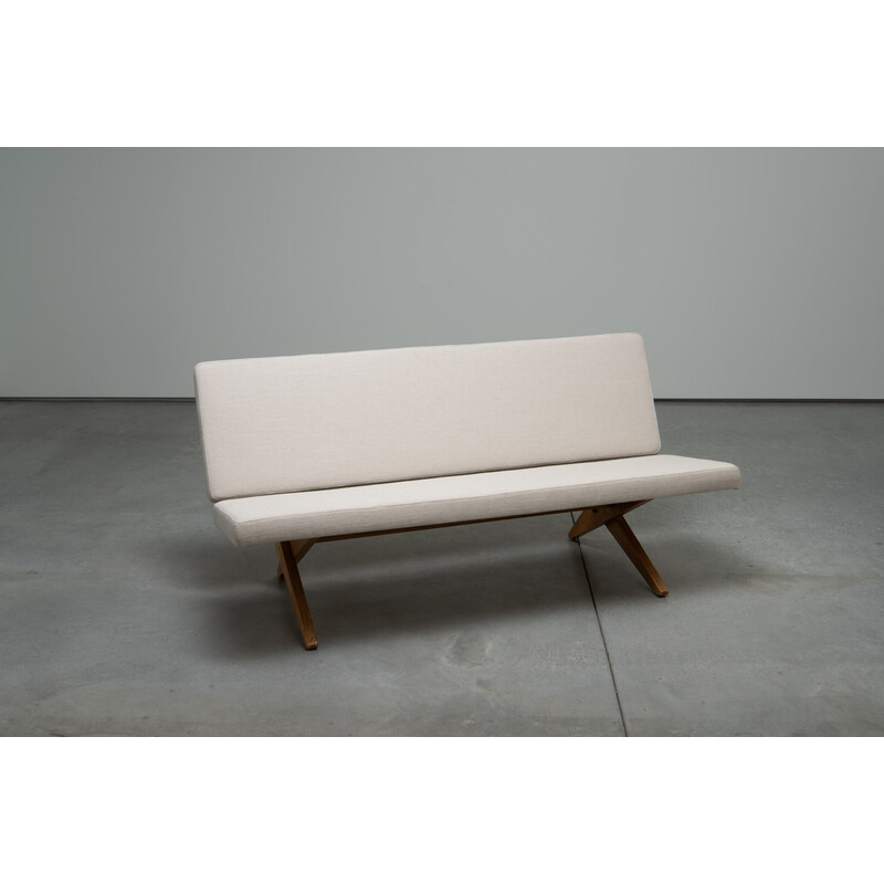 Vintage 3-seater sofa “Scissor Sofa” in white fabric by Jan van Grunsven for Ums/Pastoe, 1957