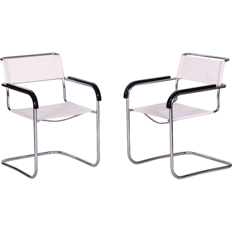 Pair of vintage Bauhaus armchairs in chromed steel by Marcel Breuer for Thonet, Czechoslovakia 1930