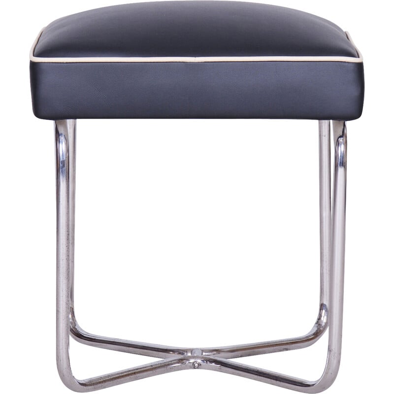 Vintage Bauhaus stool in chrome steel and leather by Marcel Breuer for Mücke Melder, Czechoslovakia 1930