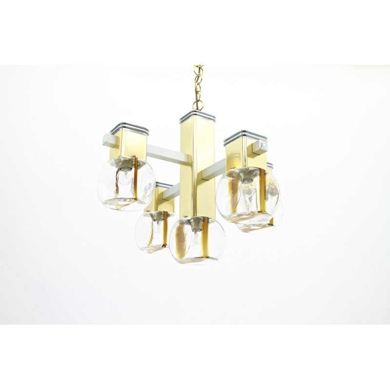 Italian brass and glass chandelier by Lampadari - 1970s