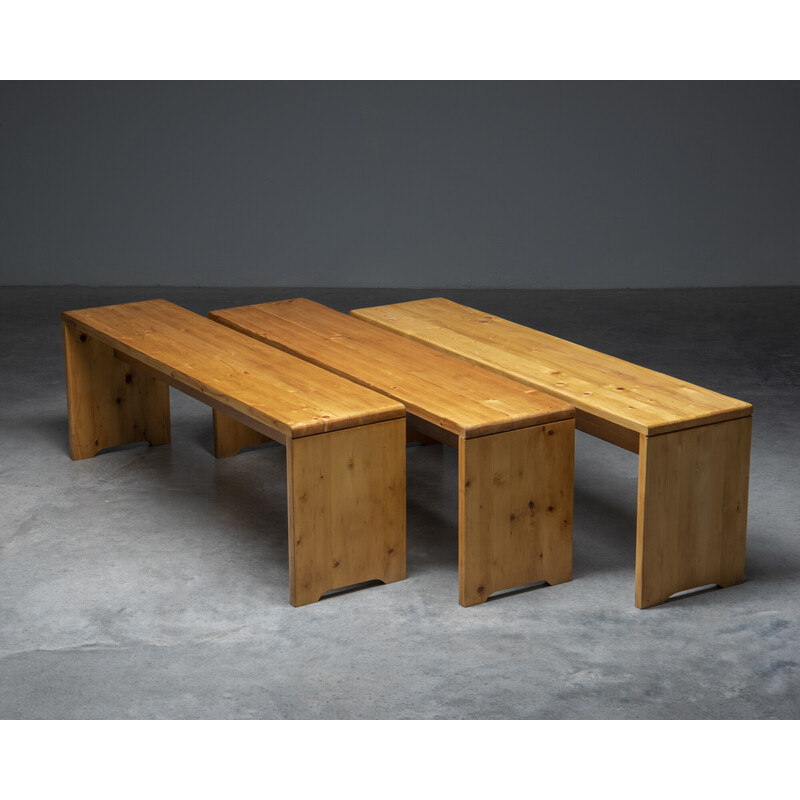 Vintage solid pine benches, selected by Charlotte Perriand for Les Arcs, France 1960