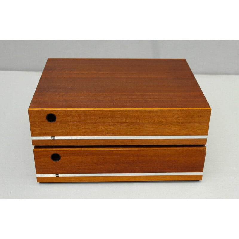 Vintage veneered wood vinyl record storage box for Dual, 1970