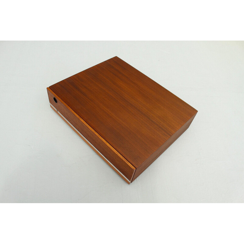 Vintage gefineerd houten opbergdoos voor vinyl platen van Dual, 1970