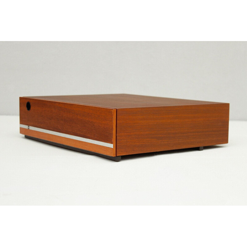 Vintage gefineerd houten opbergdoos voor vinyl platen van Dual, 1970