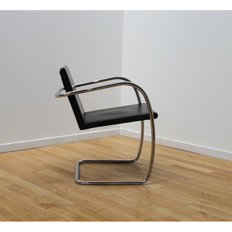 Vintage Brno 2 office armchairs in chrome metal and leather by Mies Van Der Rohe for Stodio Knoll