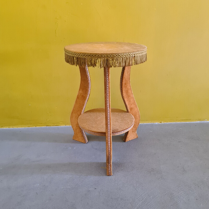 Vintage side table in wood and velvet, France 1970