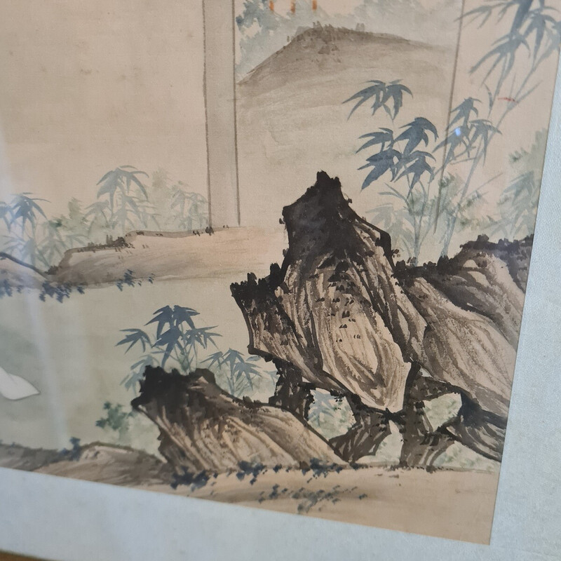 Vintage Chinese watercolor on silk depicting 2 Geishas, ​​1950