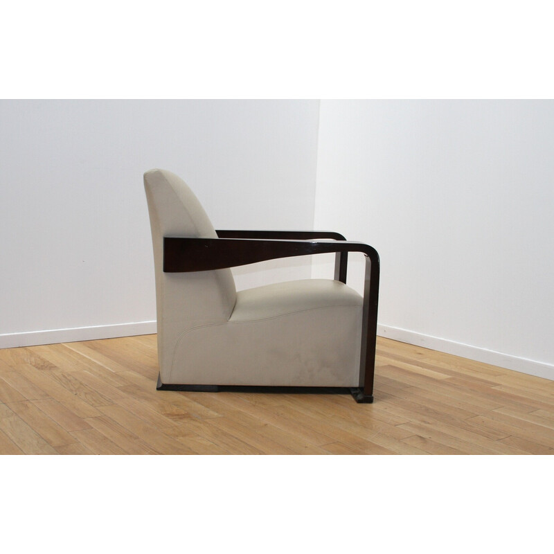 Vintage Ying armchair in wood and leather by Hugues Chevalier