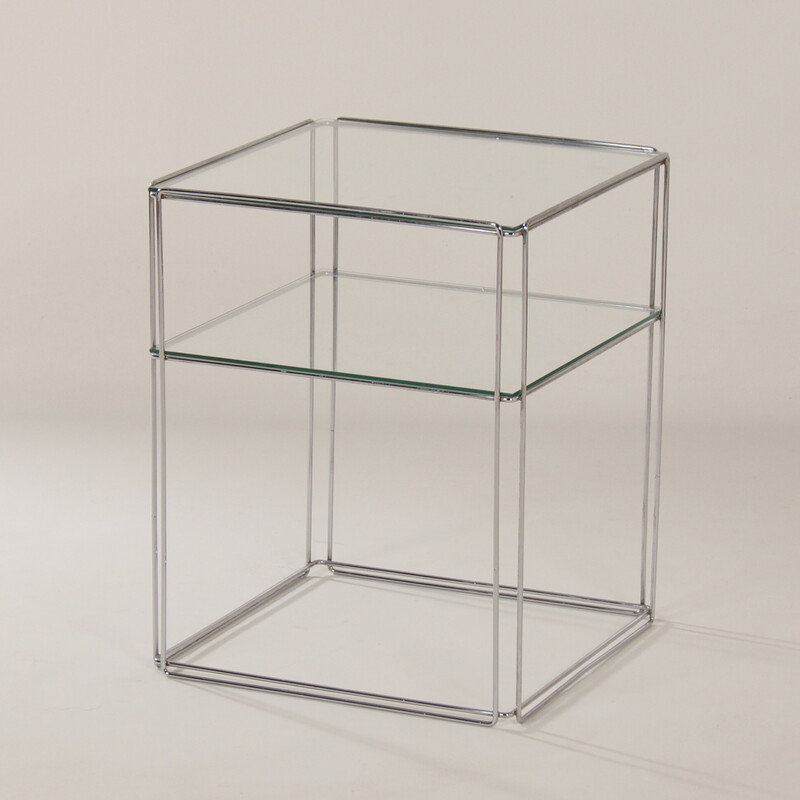 Vintage “Isocele” side table in chrome metal and glass, 1970