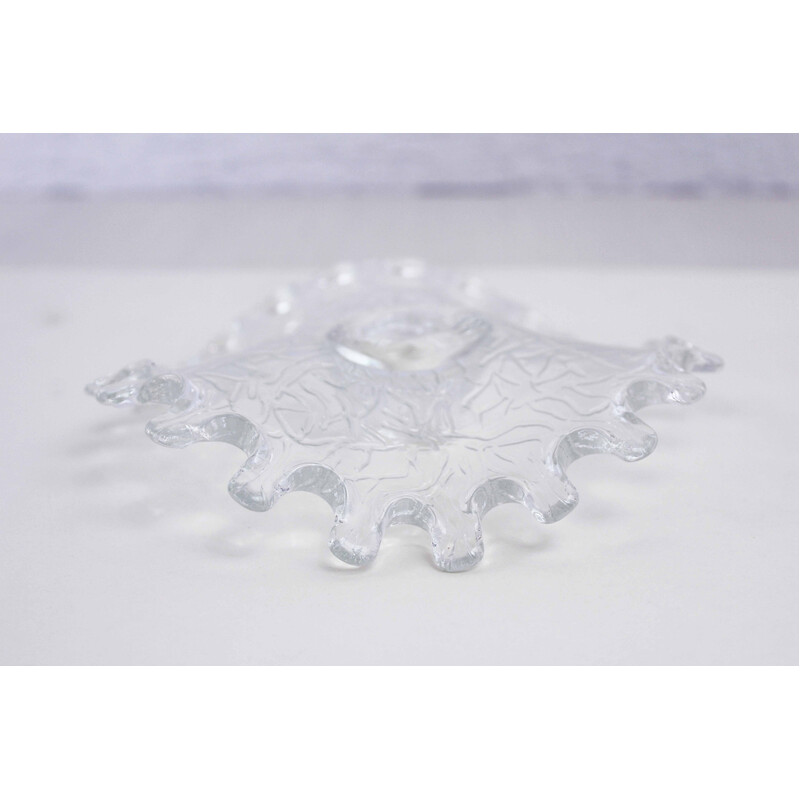 Vintage candlestick in wavy glass, 1980