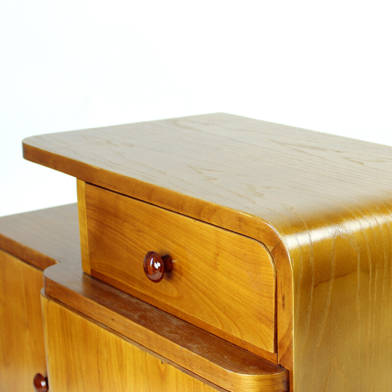 Pair of vintage Art Deco oak bedside tables, Czechoslovakia 1930