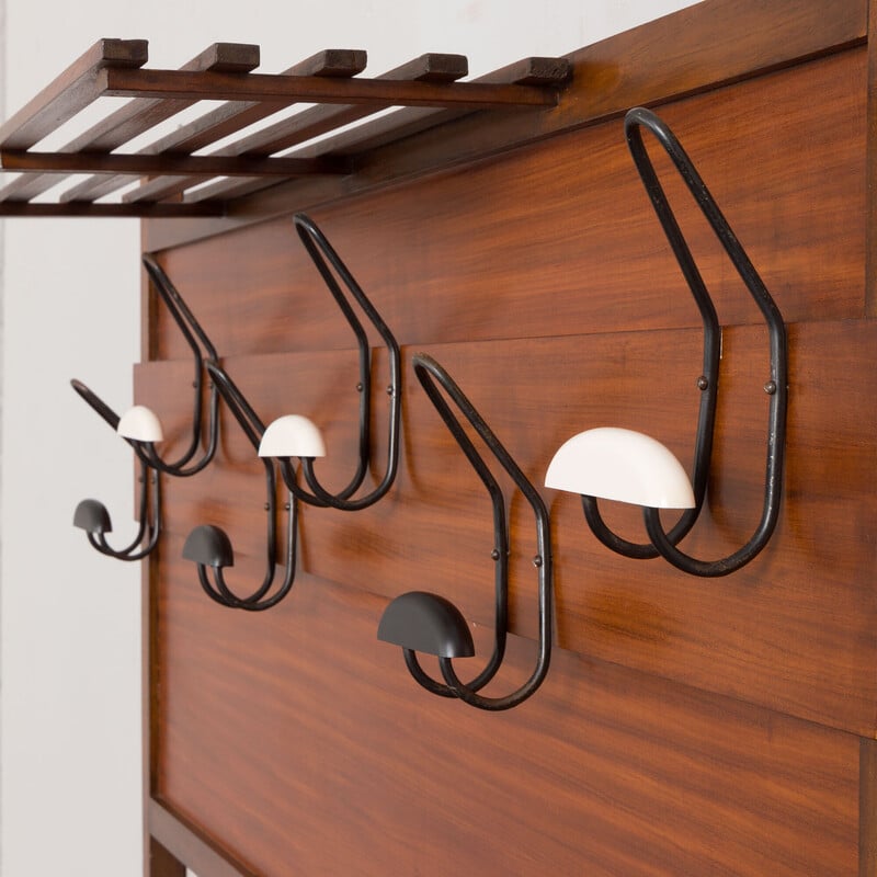 Vintage mahogany coat rack with chest of drawers, Italy 1970