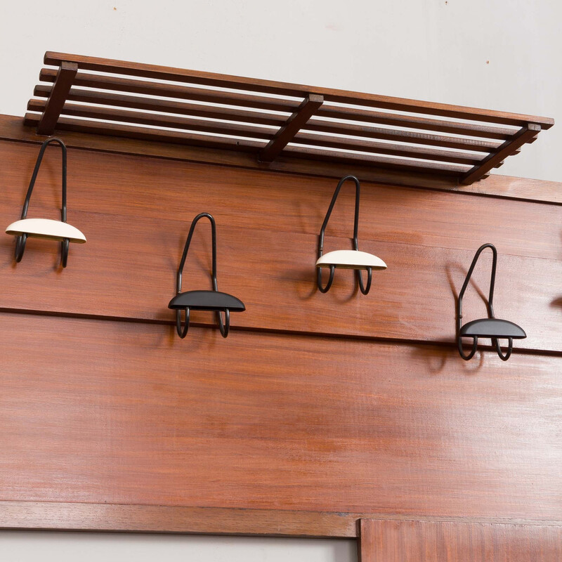 Vintage mahogany coat rack with chest of drawers, Italy 1970