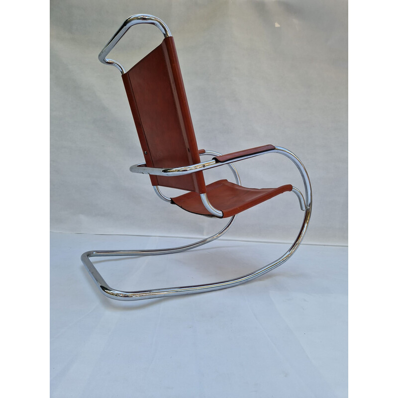 Vintage Bauhaus rocking chair in fabric and metal, Italy 1970
