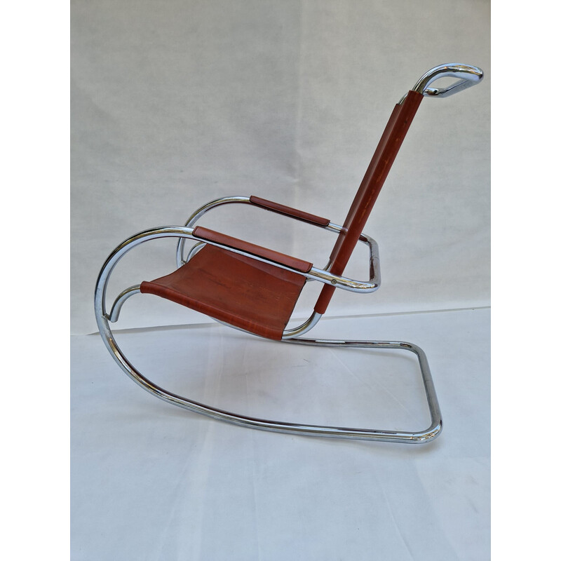 Vintage Bauhaus rocking chair in fabric and metal, Italy 1970