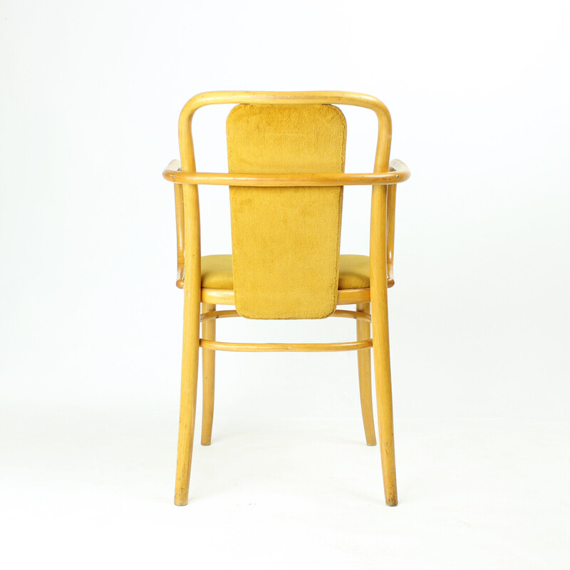 Fauteuil vintage en bois courbé et tissu velours doré pour Ton, Tchécoslovaquie 1930