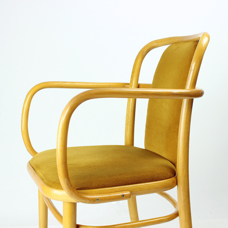 Vintage armchair in bentwood and gold velvet fabric for Ton, Czechoslovakia 1930
