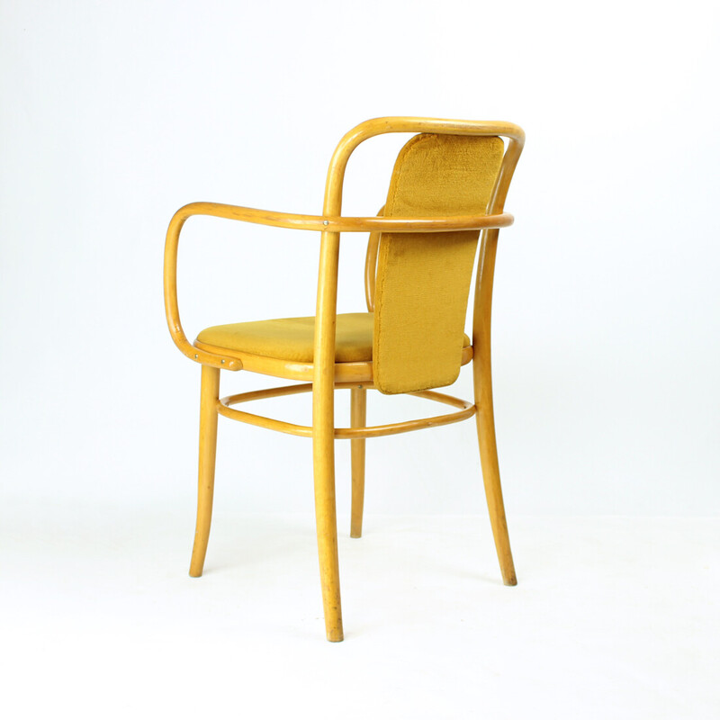 Vintage armchair in bentwood and gold velvet fabric for Ton, Czechoslovakia 1930