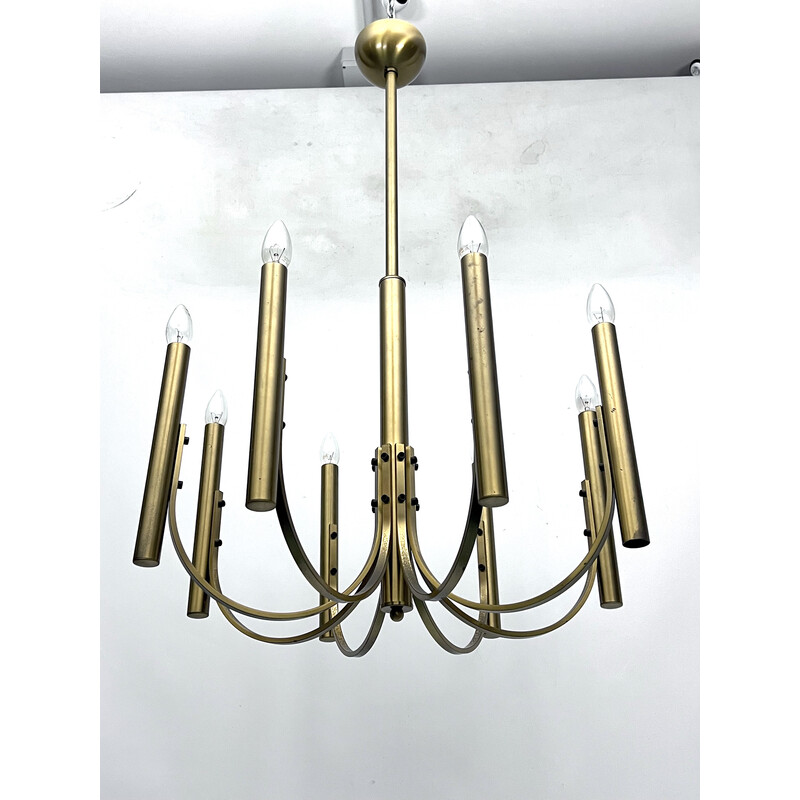 Vintage 8-light brass chandelier for Sciolari, Italy 1970