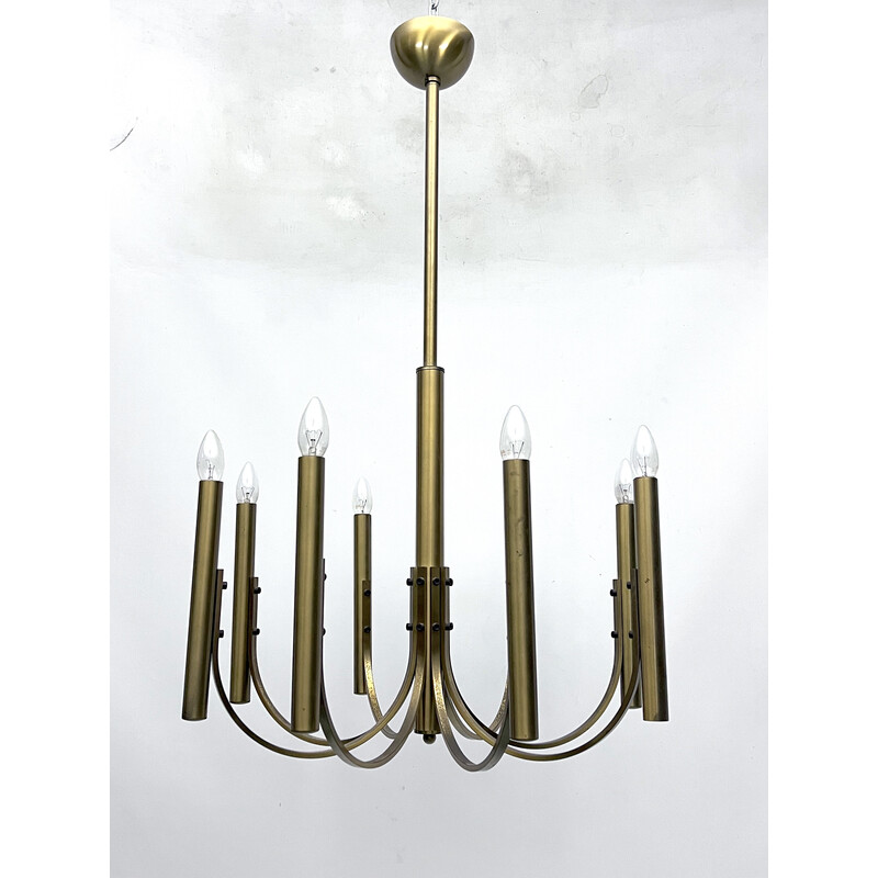 Vintage 8-light brass chandelier for Sciolari, Italy 1970