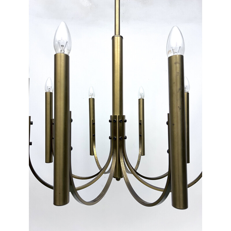 Vintage 8-light brass chandelier for Sciolari, Italy 1970