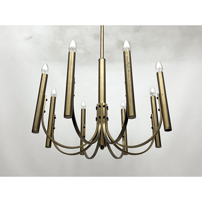 Vintage 8-light brass chandelier for Sciolari, Italy 1970