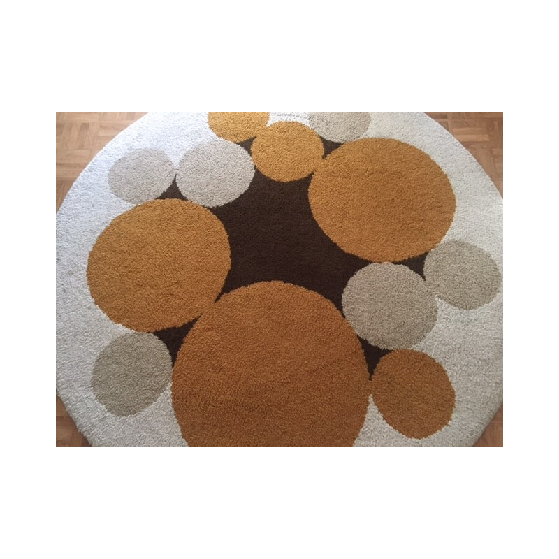 Vintage wool round carpet - 1970s