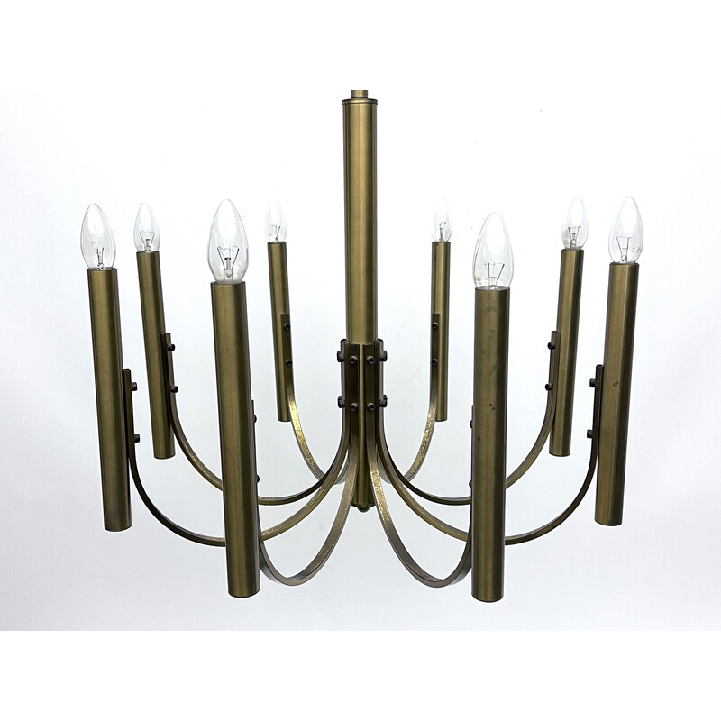 Vintage 8-light brass chandelier for Sciolari, Italy 1970