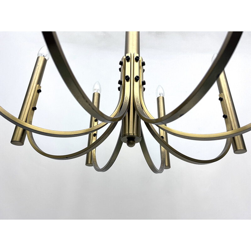 Vintage 8-light brass chandelier for Sciolari, Italy 1970