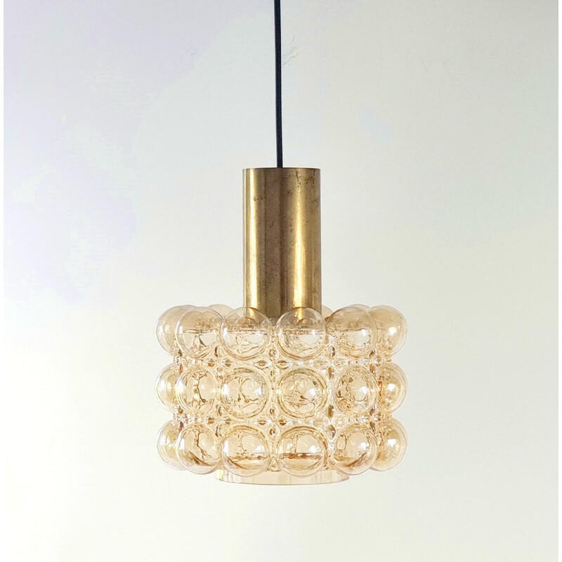 Vintage amber bubbled glass pendant light by Helena Tynell for Limburg, Germany 1960