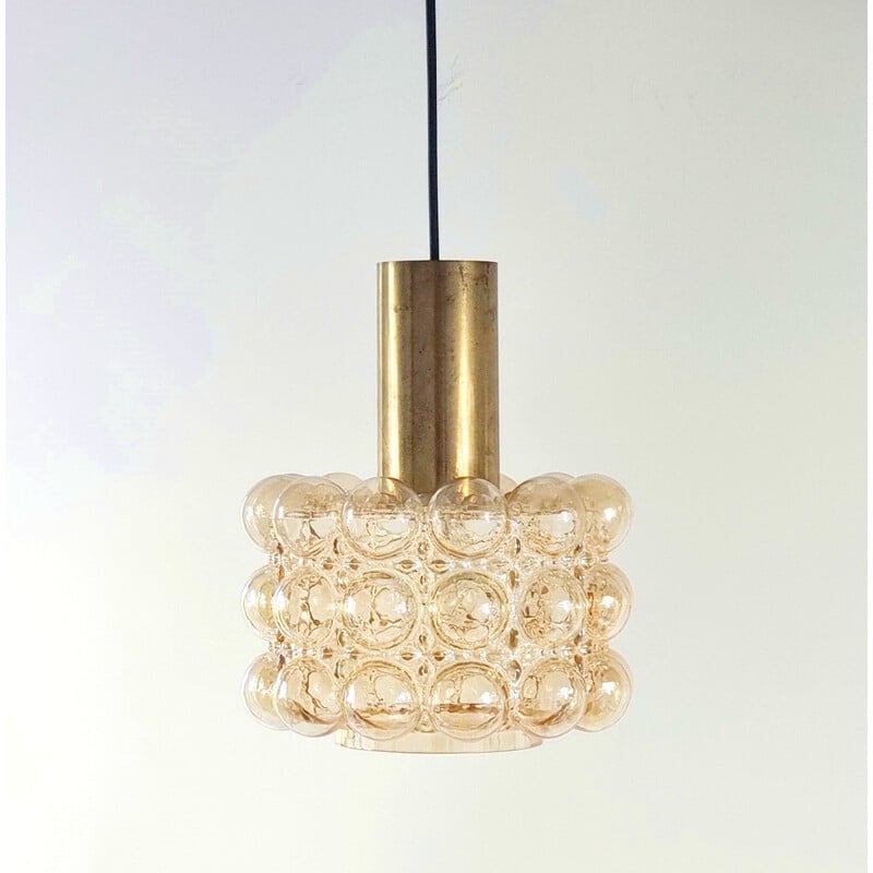 Vintage amber bubbled glass pendant light by Helena Tynell for Limburg, Germany 1960