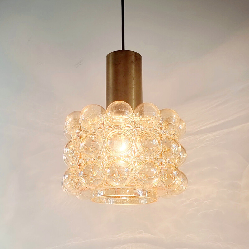 Vintage amber bubbled glass pendant light by Helena Tynell for Limburg, Germany 1960