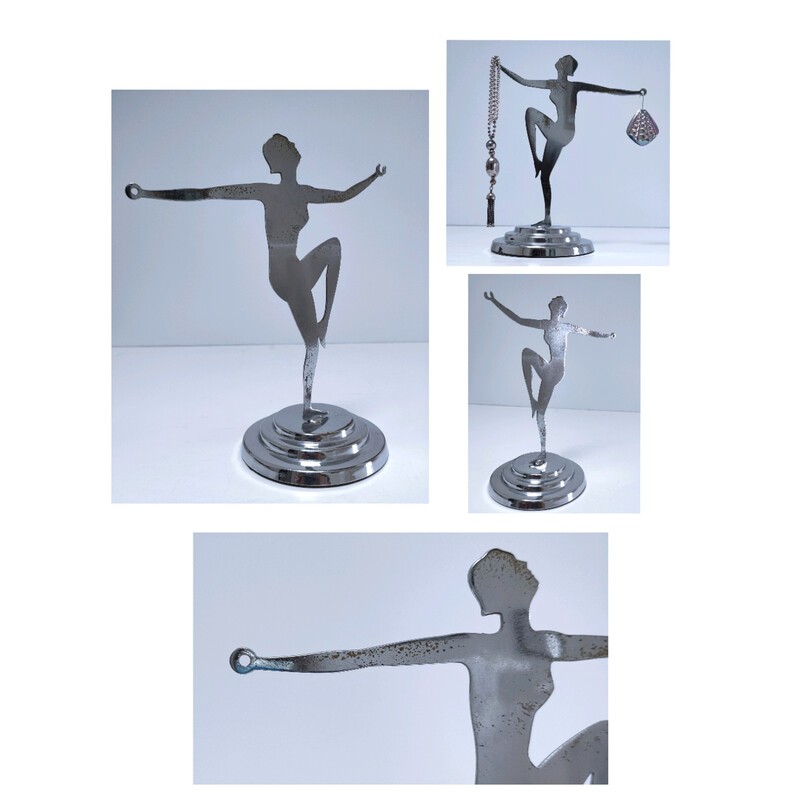 Vintage chrome-plated metal jewelry display with female figure, 1960