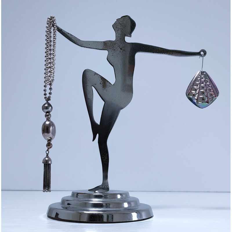 Vintage chrome-plated metal jewelry display with female figure, 1960