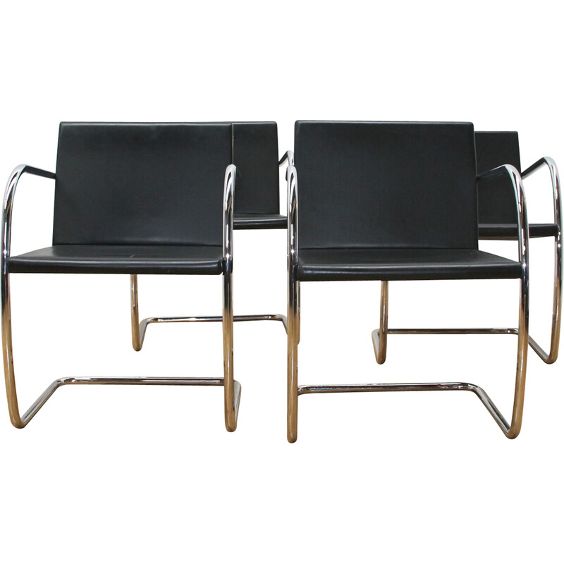 Vintage Brno 2 office armchairs in chrome metal and leather by Mies Van Der Rohe for Stodio Knoll