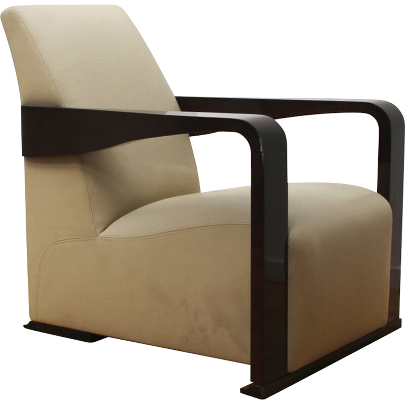 Vintage Ying armchair in wood and leather by Hugues Chevalier