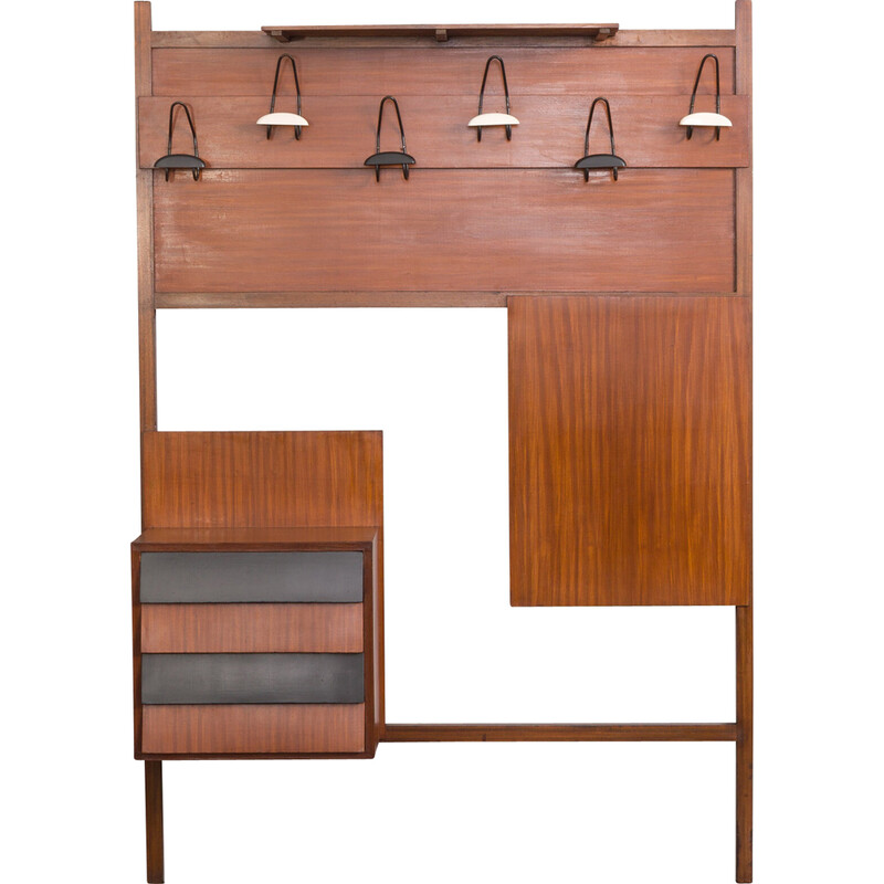 Vintage mahogany coat rack with chest of drawers, Italy 1970