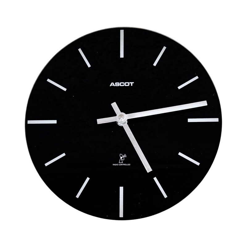 Vintage Ascot wall clock black glass dial for Krippl-Watches, Germany 1990