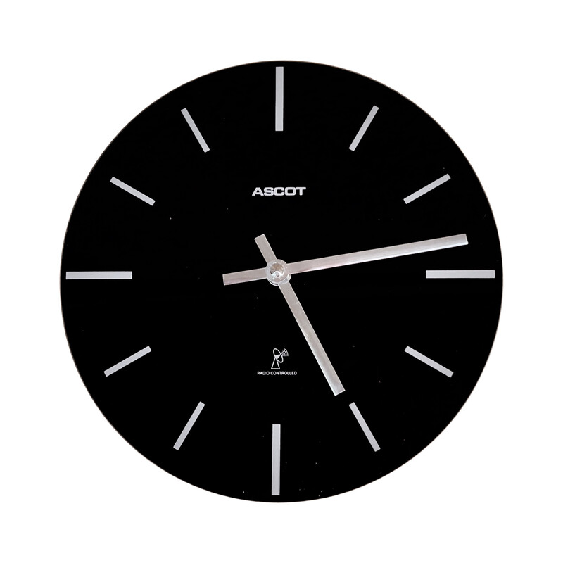 Vintage Ascot wall clock black glass dial for Krippl-Watches, Germany 1990