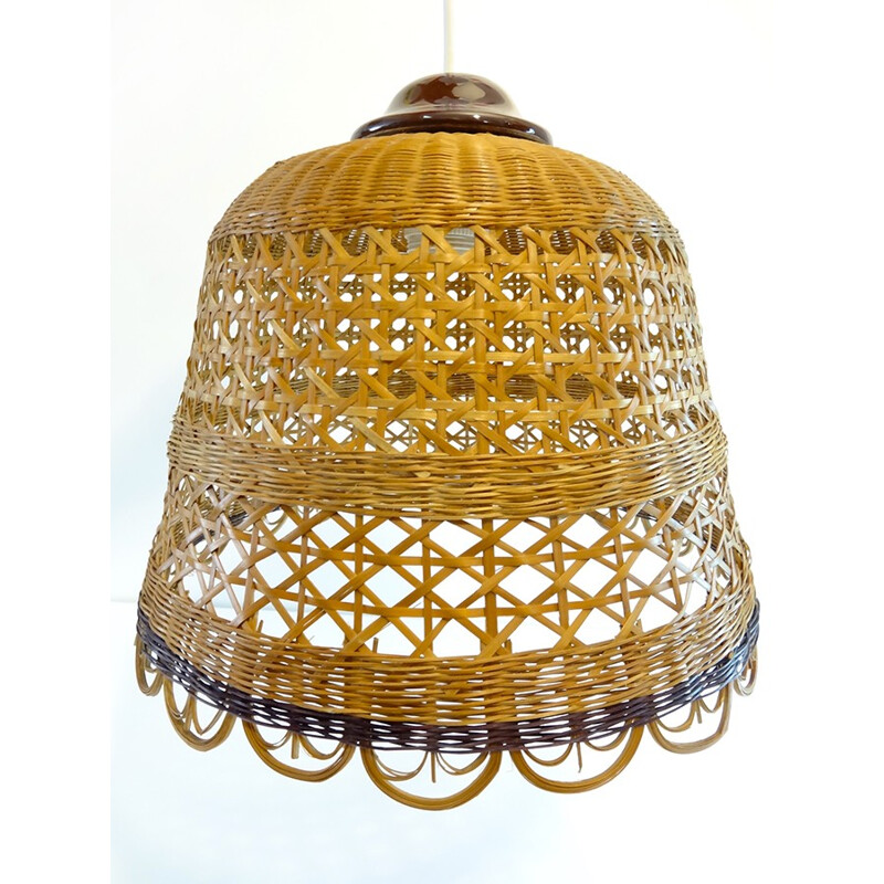 Vintage Wicker hanging lamp - 1980s