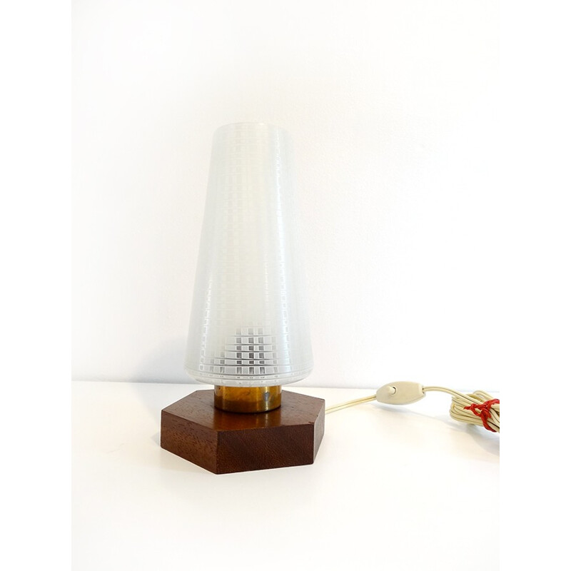 Lampe de table scandinave en bois et cuivre - 1960
