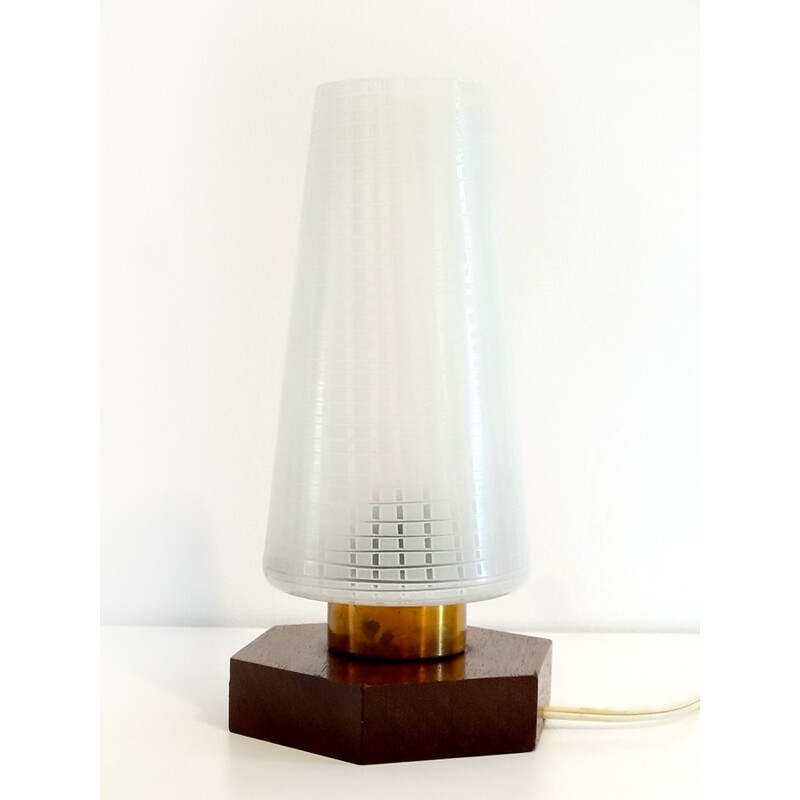 Scandinavian wood and copper table lamp - 1960s