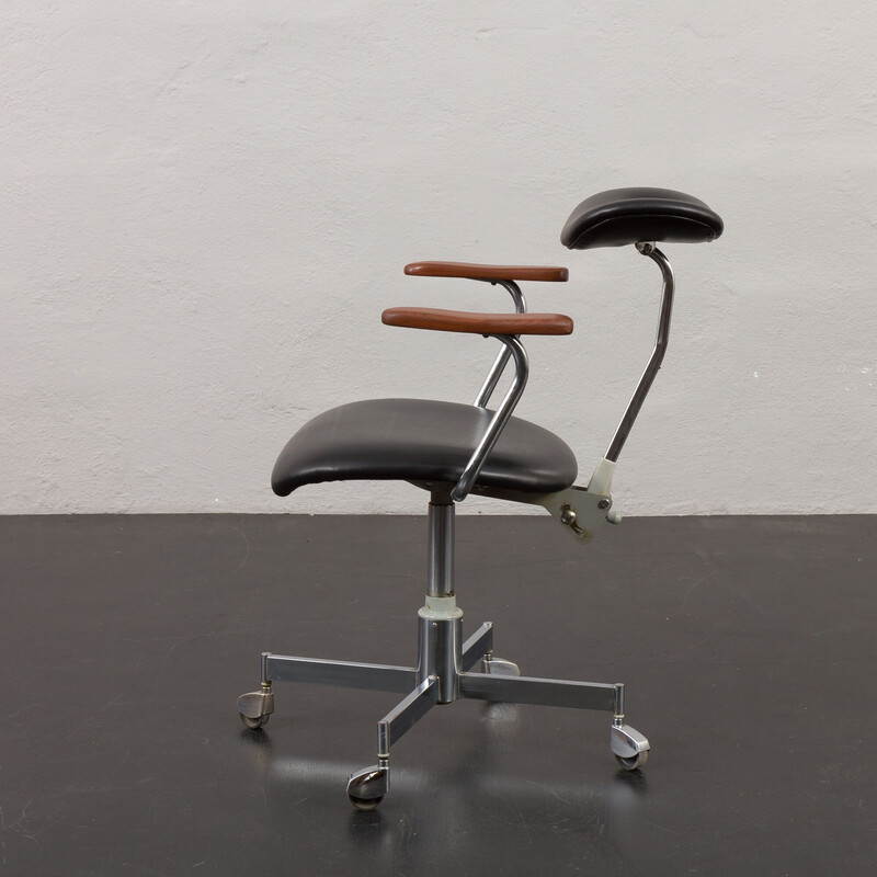 Vintage office armchair in chrome steel and leather by Vermund Larsen for Vela-Lux, Denmark 1960