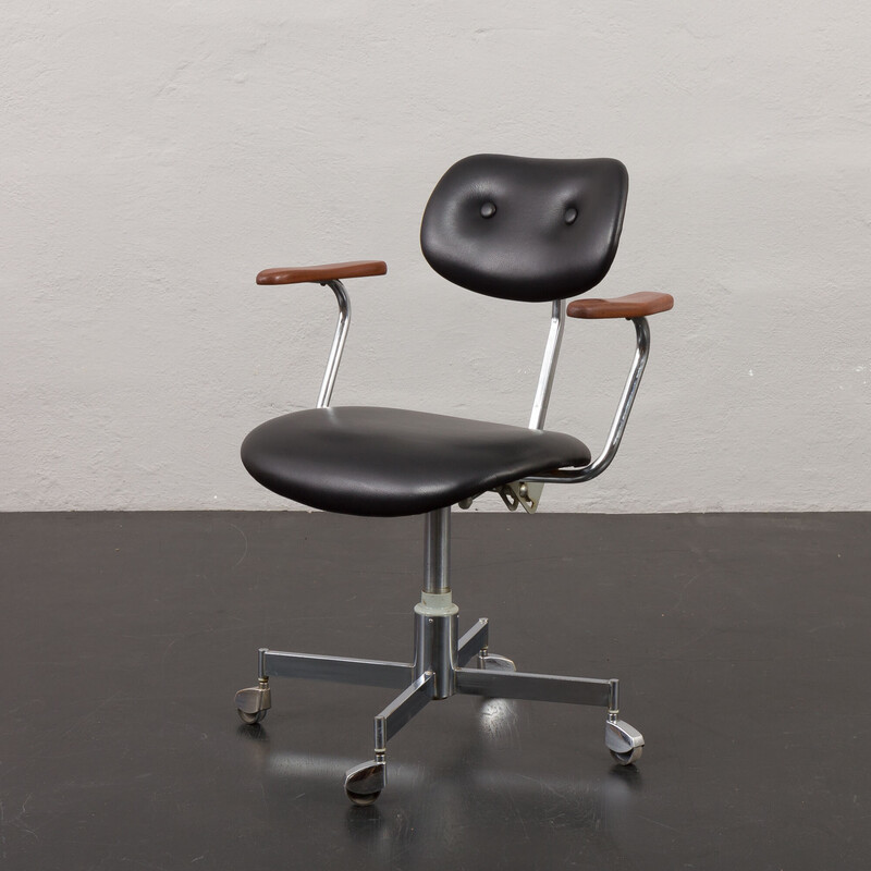 Vintage office armchair in chrome steel and leather by Vermund Larsen for Vela-Lux, Denmark 1960