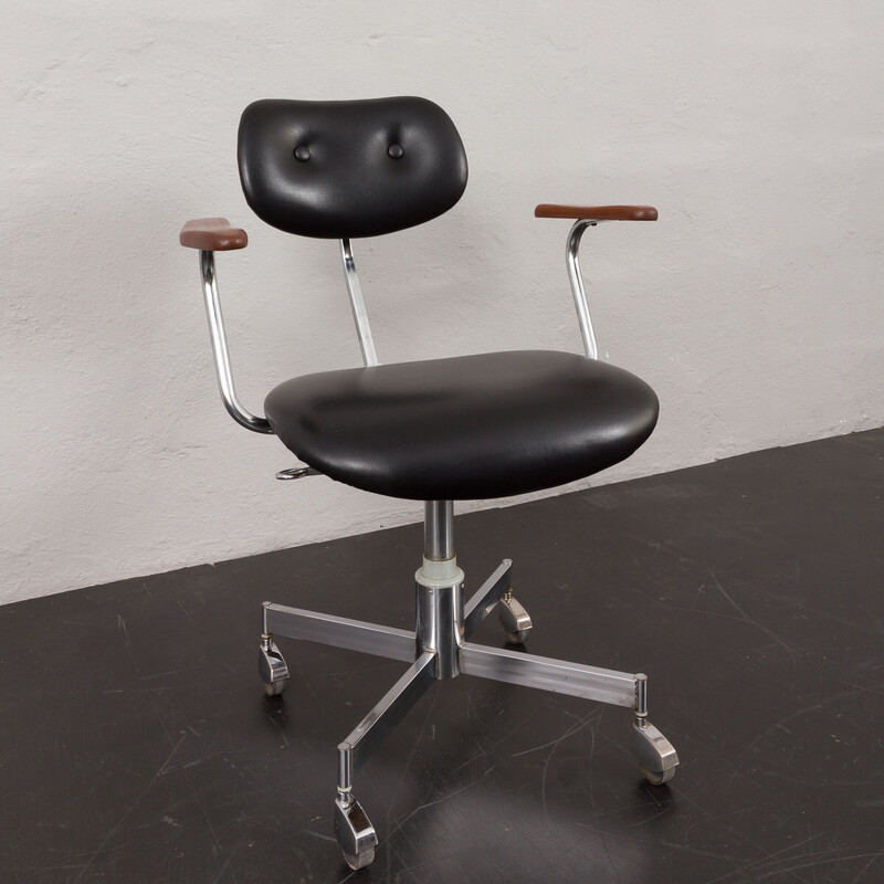 Vintage office armchair in chrome steel and leather by Vermund Larsen for Vela-Lux, Denmark 1960